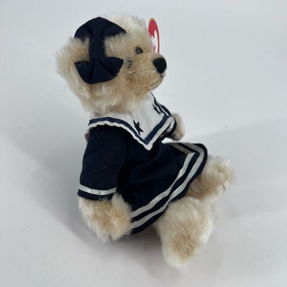 Ty Attic Treasures, Breezy, Teddy Bear 1993‎ Blue Navy Dress Stuffed Animal - Picture 2 of 6